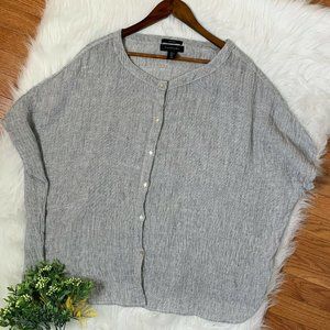 Tahari Women's Drop Shoulder Short Sleeve Button Front Oversized Linen Top Small